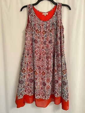 Orange Paisley Print Sleeveless Swing Dress